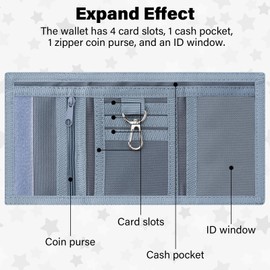 Leehoom Kids Wallet for Boys Girls, Trifold RFID Wallet with Key Chain and Zipper Pocket for Kids 4-18 Novelty Birthday Gifts, Coin Pouch Purse for Children Teens Outdoor Sports-Web