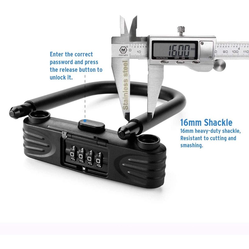 KENRONE Heavy Duty Bike U Lock, 4 Digit Combination Password