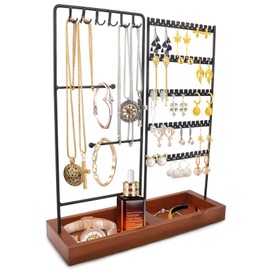 ChicGems Jewelry Holder Organizer Jewelry Display Stand Tree 5 Tier Metal and Wooden Jewelry Tower Rack for Necklace Bracelet Earring Ring Display and Storage
