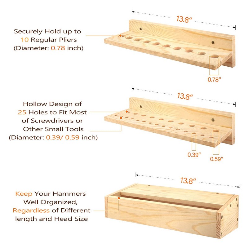 Stepstall 3 Pack Tool Organizers and Storage, Wooden Screwdriver Organizer