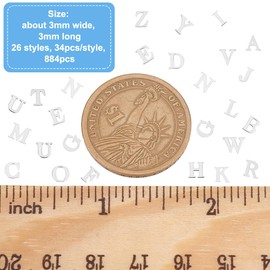 OLYCRAFT 884 Pieces, 26 Types, Alphabet Metal Parts, Alphabet Nail Parts, Alphabet Metal Resin, Resin Parts, Nail Parts, Necklace, Earrings, Silver