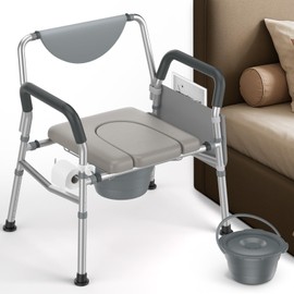 HygiVital 4 in 1 Heavy Duty Bedside Commode, Height Adjustable Adult Potty Chair, Shower Chair for Elderly, Disabled, Extra-Wide Seat, 350lbs Weight Capacity