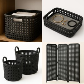 16" x 108.2" Plastic Cane Webbing for Basket Making, Black Synthetic Rattan Roll for Crafting, Basketry Supplies, DIY Projects