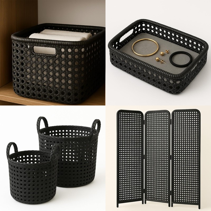 16" x 108.2" Plastic Cane Webbing for Basket Making, Black