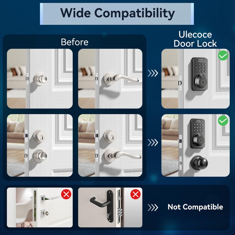 Ulecoce Fingerprint Keypad Deadbolt with Handle Set, Keyless Entry Door