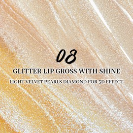 Glitter Lip Gross, Moisture Shimmer Lip Gross Shine, Diamond Metallic Liquid Lipstick, Longlasting Lip Plumper Gloss Lip Glaze, Chameleon Laser Lip Eyeshadow Festival Makeup,08 Gold