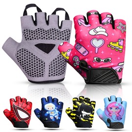 SAGA SPORTS Half Finger Kids Cycling Gloves| Non-Slip, Padded, Antislip, Fingerless Kids Bike Gloves for Boys and Girls | Ideal for BMX, MTB, Gymnastics (Hot Pink, Large [8-10])