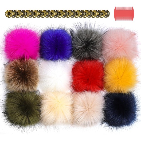 YeyeCyrilze 10cm Pompoms for Knitted Hats, 12pcs Faux Fur Pom