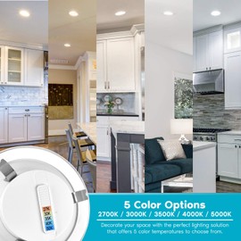 LUXRITE 4 Inch LED Recessed Can Lights, 10W=60W, CCT Color Selectable 2700K | 3000K | 3500K | 4000K | 5000K, Dimmable Retrofit Downlights, 750 Lumens, Energy Star, Wet Rated, ETL Listed (4 Pack)