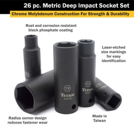 Titan 42406 26-Piece 1/2-Inch Drive Metric Deep Impact Socket Set
