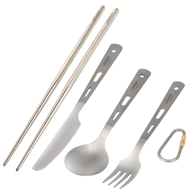 4pcs Titanium Tableware Camping Fork Spoon Cutter Chopsticks Ultra Light