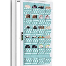 homyfort Over the Door Shoe Organizer, Hanging Shoe Rack Storage Holder for Closet Door, Zapateras Organizer with 24 Extra Large Pockets for Mens’ Shoes (Blue)