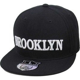 KBETHOS KB-246BN BLK-WHT L Brooklyn New York Fitted Baseball Cap Hat