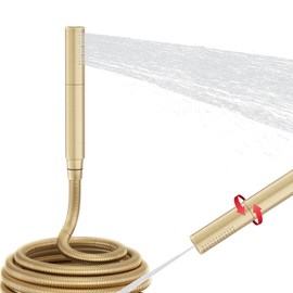 AYIVG Brushed Gold Finish Round Brass 2 In 1 Function High Pressure Handheld Shower Head Sprayer Hand Shower Wand with 59 Inch Hose For Bathroom Shower System