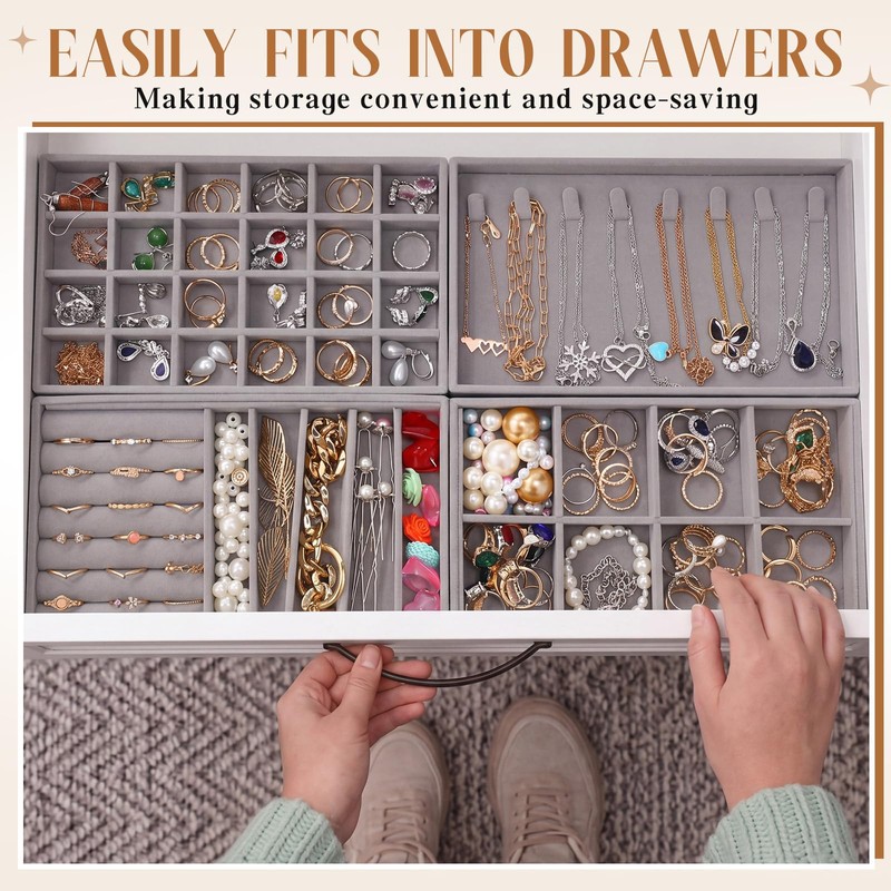 Tondiamo 16 Pcs Jewelry Drawer Organizer Grey 8.39 x 4.88