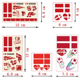 Aotusoa Pack of 30 Temporary Tattoos of Denmark Flag for International Competitions 2024 European Championship Olympic Games Football World Cup Face Stickers Waterproof Flags Tattoo Flag Stickers