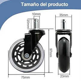 Ruedas Suaves para Silla de Oficina de 3 Pulgadas, Llantas Universales Silenciosas con Rotación 360° para Sillas de Oficina, Ruedas para Muebles Resis