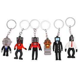 [Chaosong123] Skibidi Toilet Silly Horror Game Toilet Keychain Speakerman Boss Keychain Cartoon Boy Girl Funny Decoration Hot Game Role Toilet Man Creative Boys Girls Kids Home Decor & Gifts, set of 6