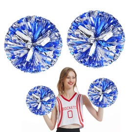 arrderly 2 Pieces Metal Foil Cheer Ball Set, Cheerleading Pom Poms with Finger-friendly Ring, Bright Metallic, Cheerleader Pompoms, Suitable for Stage Performances, Cheerleading, Dance