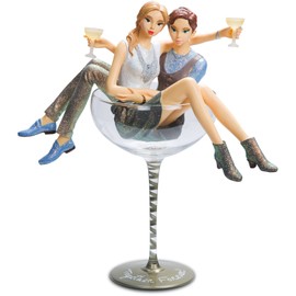 Pavilion Gift Company Hiccup - Together Forever Lesbian Girl Figurines in Swirl Silver Martini Glass, Off-White