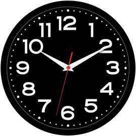 Wall Clock Silent Non-Ticking Modern Clock Battery Operated 10 Inch Small Classic Analog Decorative for Kitchen, Living Room, Office, Bedroom, Bathroom (Black Black)