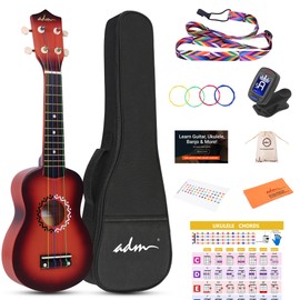 ADM Ukulele for Beginners Hawaiian Wood Ukelele Kit for Kids Adult Student Starter Professional Ukalelee Pack Bundle with Free Lessons Gig Bag Strap Nylon String Tuner (Brownbrust, 21 Inch)