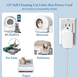 12V Power Cord for BCHARYA,Pet Zone,Meowant,PetSnowy Popur Self Cleaning Cat Litter Box Charger Replacement for BCHARYA Automatic Self-Cleaning Power Adapter ETL Listed (White)