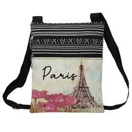 LiuenMgg Paris Eiffel Tower Messenger Bag Small Ethnic Pattern Printed Adjustable Strap Crossbody Zipper Bag Paris Travel Phone Bag Wallet Cute Shoulder Handbag Present for Women