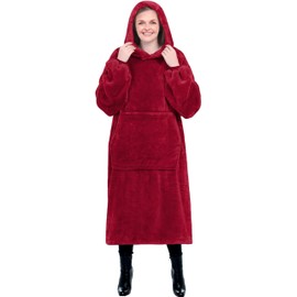 PB TECH Hoodie Blanket Oversized Ultra Soft Plush Sherpa Wearable Warm Hooded Giant Cosy Thermal Throw Blanket for Adults, One Size, Men, Women, Girls, Boys (Burgundy)