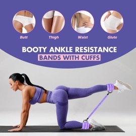Resistance Bands Set with Ankle Straps, Glutes Workout Equipment, Ankle Weights Bands for Working Out, Butt Exercise Equipment for Women Legs and Glutes (Purple)