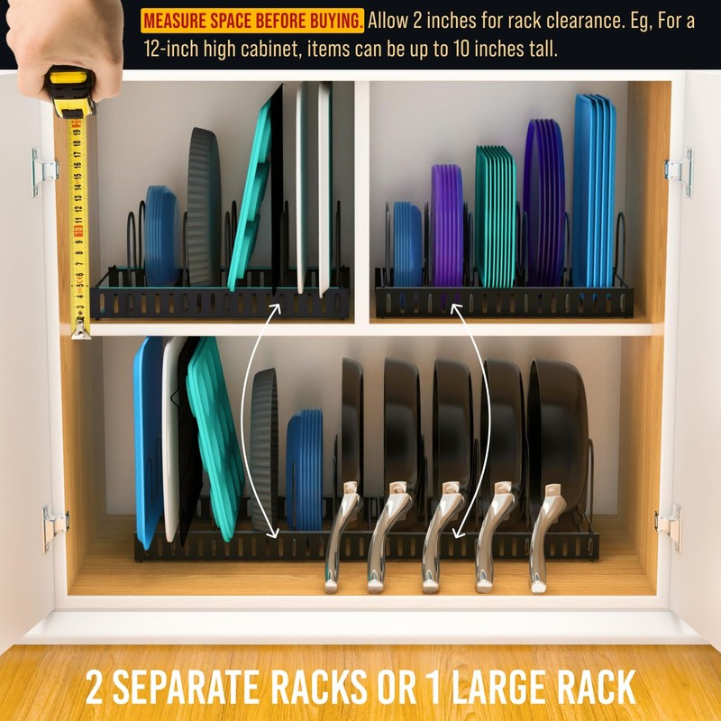 Norcalway Adjustable Bakeware Pots and Pans Organizer Under Cabinet,11 Dividers