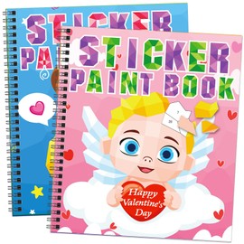 2PCS Valentines Day Crafts for Kids Ages 4-8 Sticker Paint Books Gift Party Create 20 Pictures Sticker Sheets are Separate