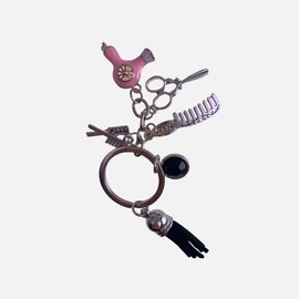 JY JUYU Comb Scissors Hair Dryer Charm Keychain Hairdresser Hair Stylist Gift Jewelry Cosmetology Tassel Keychain (Pink)
