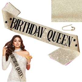 Birthday Queen Sash. "Birthday Queen" Sash - Birthday Sash for Women. Happy Birthday Sash for Girls, Sweet 16, 18th 21st 25th 30th 35th 40th or Any Other Bday Party MS4U Gold