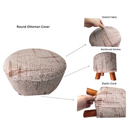 Cornasee Stretch Round Ottoman Cover,Footstool Slipcover Storage Stool Furniture Protector Modern Style (​​Flaxen Brown​​, M-Round)
