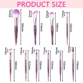 10Pcs Professional Cosmetic Brush Set Soft Comfortable Synthetic Fiber Makeup Brush Purple Crystal Makeup Brush Set Ergonomic Handle Glitter Makeup Brushes