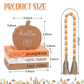 Fall Pumpkin Tiered Tray Decor, Fall Wood Book Stack, Decorative Stacked Books Bundle Hello Fall Wooden Block Signs for Autumn Thanksgiving Farmhouse Decor for Table Kitchen