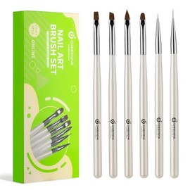 CHERIMOYA Kit 6 Pinceles Nail Art Perla Blanca | Pinceles para Uñas Acrílico Gel UV Polygel, Brochas Profesionales Manicura Dibujo Líneas Detalle Decoración
