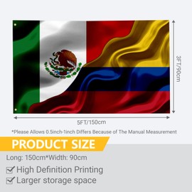 Mexican Mexico And Colombian Colombia Flag 3x5 Ft Double-Sided Printed Indoor/Outdoor Flag Polyester Fabric Decorative Banner With 2 Brass Grommets 3x5 Foot National Flags For Outside