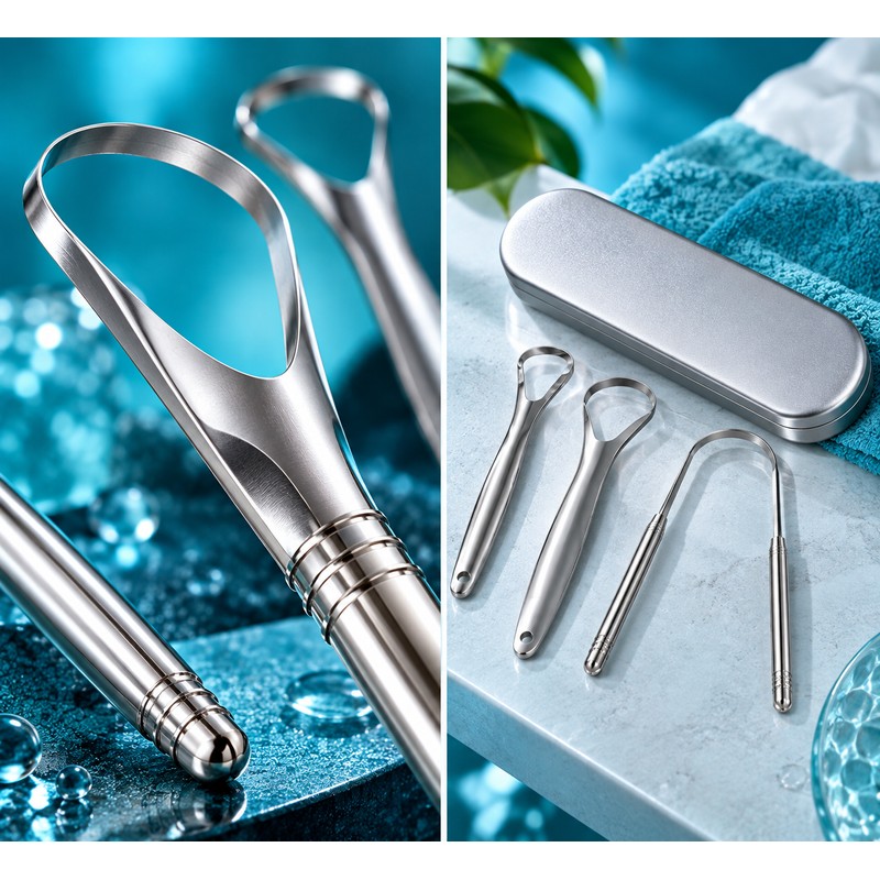 4 Pieces Stainless Steel Tongue Scraper for Daily Oral Care