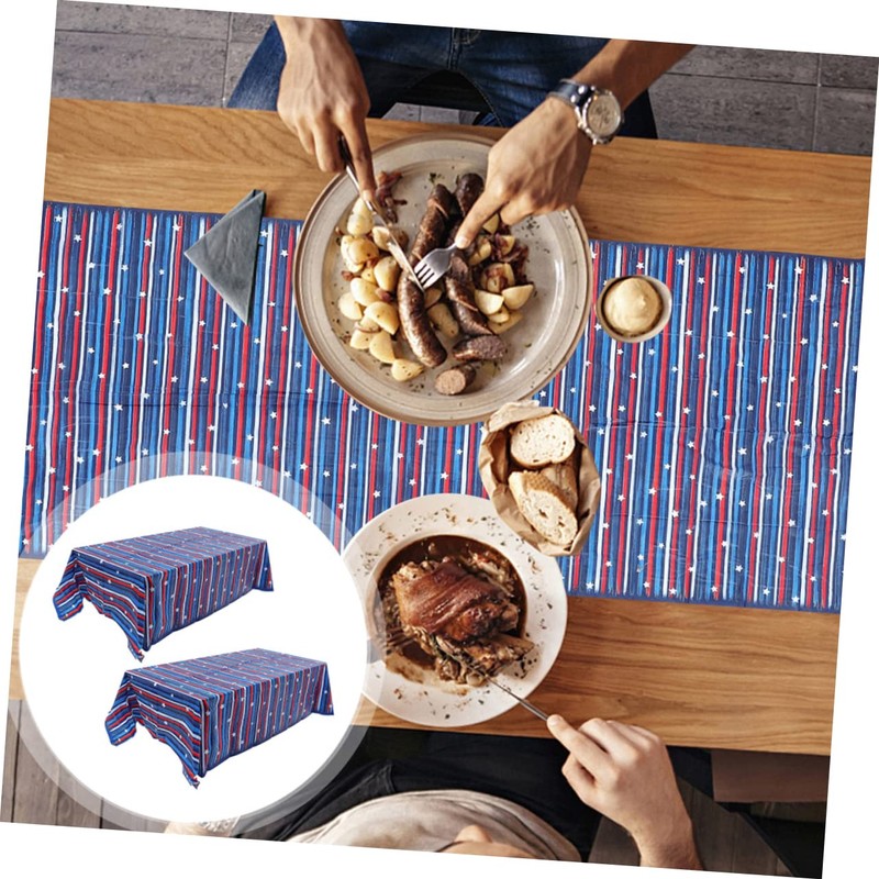 WHAMVOX 4th of July Decorative Table Cloth Star Strip Pattern