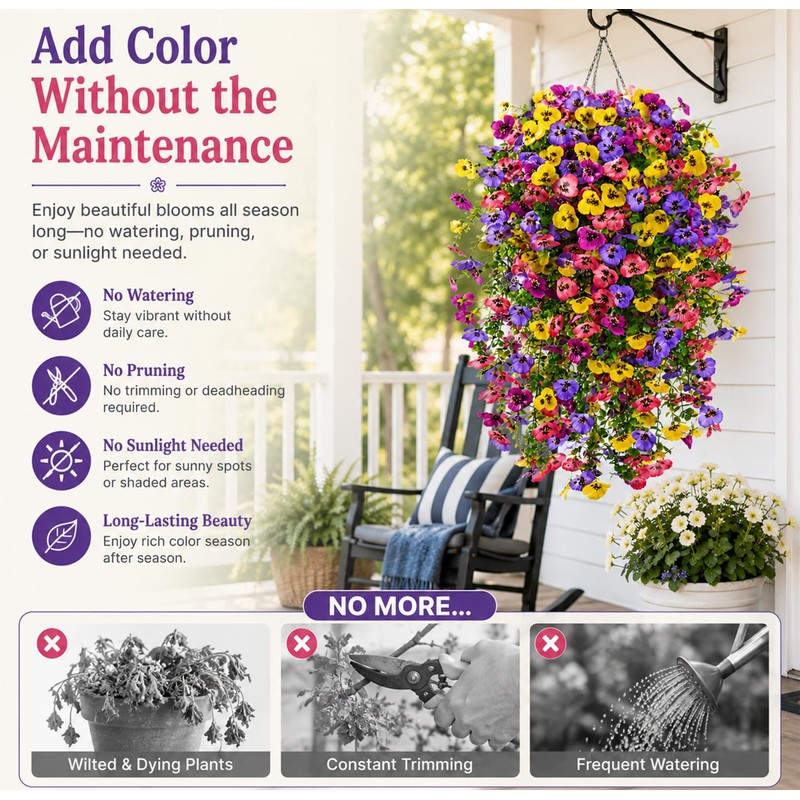 Lifelike Artificial Hanging Flowers for Outdoors – Faux Hanging Plants