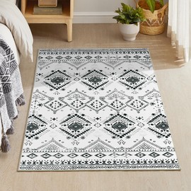 SONGMICS HOME Area Rug, 3x5 ft Rug for Bedroom, Non-Slip Carpet, Home Decor, for Living Room, Machine Washable, Boho Style, Ink Black UTAR021B01