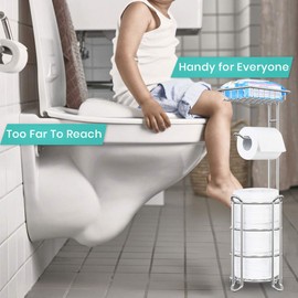 TreeLen Toilet Paper Holder Stand Toilet Tissue Roll Holder with Shelf for Bathroom Storage Holds Phone/ Wipe/ Mega Rolls-Shiny Chrome