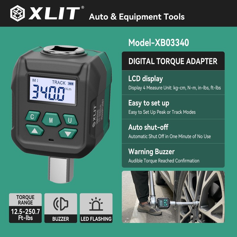 XLIT 1/2" Drive Digital Torque Adapter (12.5-250.7 ft-lb) with Buzzer