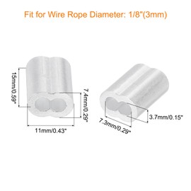 uxcell 100Pcs Aluminum Crimping Loop Sleeve for 1/8" Diameter Wire Rope, Double Ferrule Aluminum Wire Rope Sleeve for Cable Line End