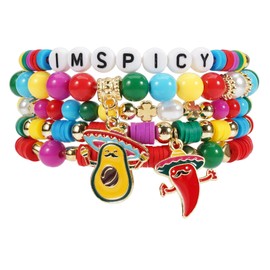 Twinfree Cinco De Mayo Bracelets Stackable Mexican Fiesta Bracelets Colorful Stretch Bracelets for Women