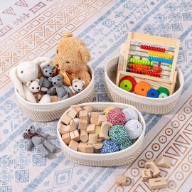 CubesLand Small Storage Baskets for Shelves, Closet Organization Bins Empty Gift Basket 2 Packs Baby Nursery Woven Organizing, Rectangular Clothes Shelves Off White/Mixed Camel