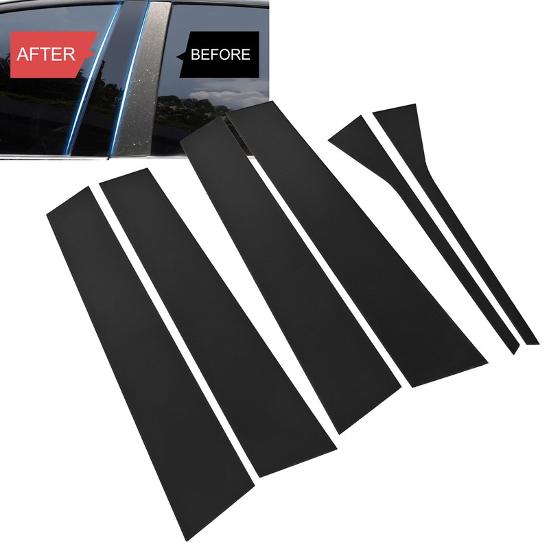 6 Pcs Side Door Window Cover Gloss Black Mirror Effect