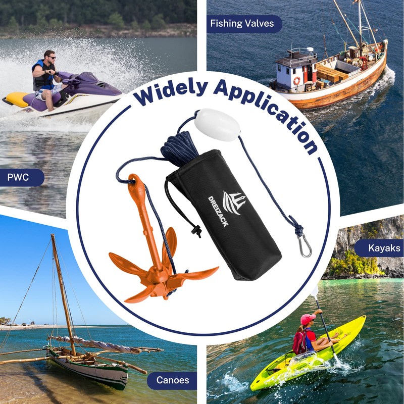 Dreizack Kayak Anchor Kit, 3.5 lb Folding Grapnel Boat Anchor Trolley  Accessories with 40ft Rope and PVC Buoy for Fishing Kayaks SUP Paddle  Boards Canoes Jet Ski PWC Inflatable Small Boats, Orange -